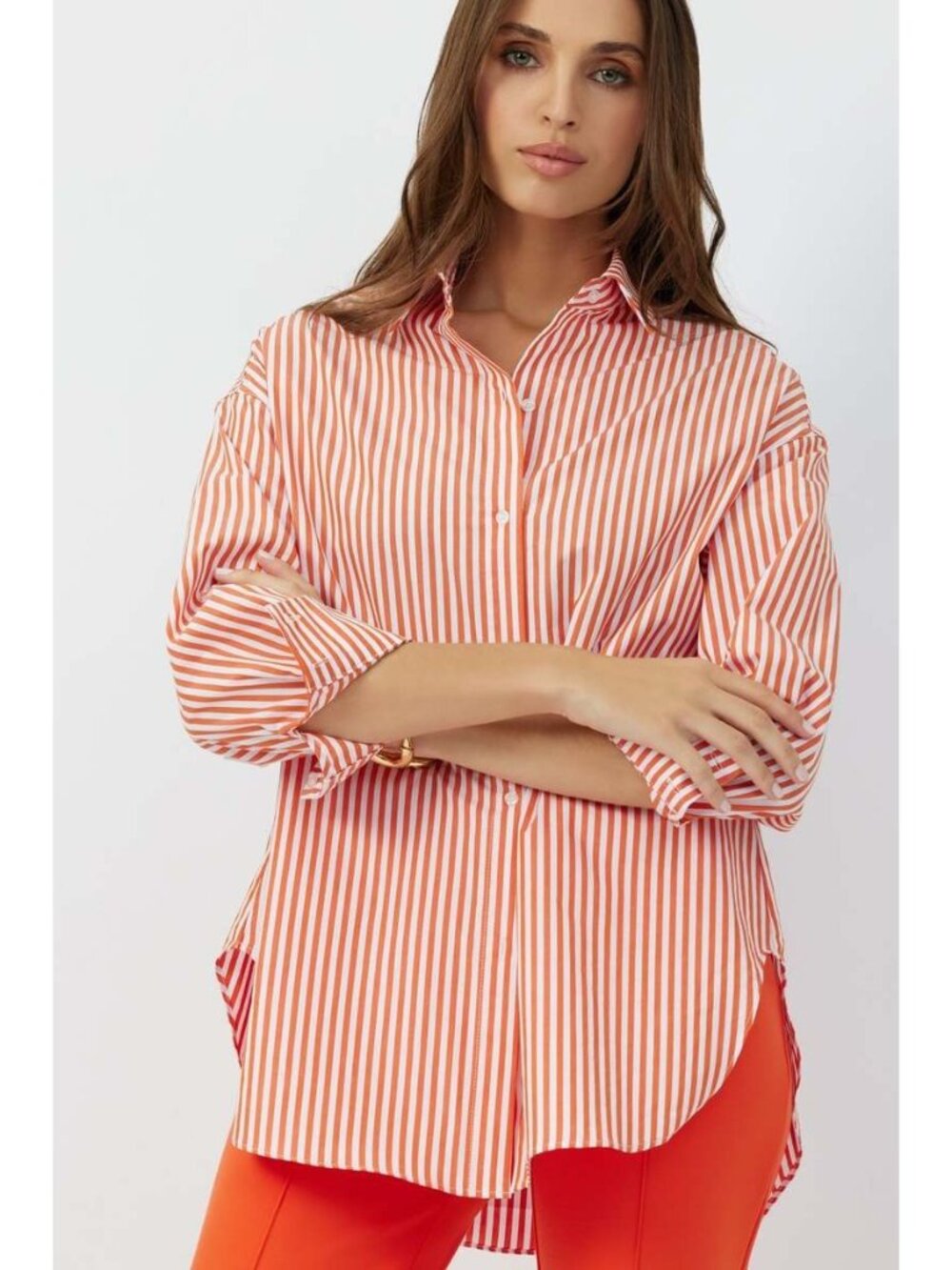 Grey Ven The Reya Bengal Orange Button Down Shirt